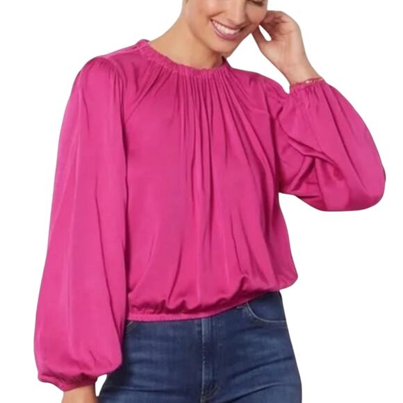 Cloth & Stone Lux Satin Banded Blouse, Pink, Women’s S - Picture 1 of 7